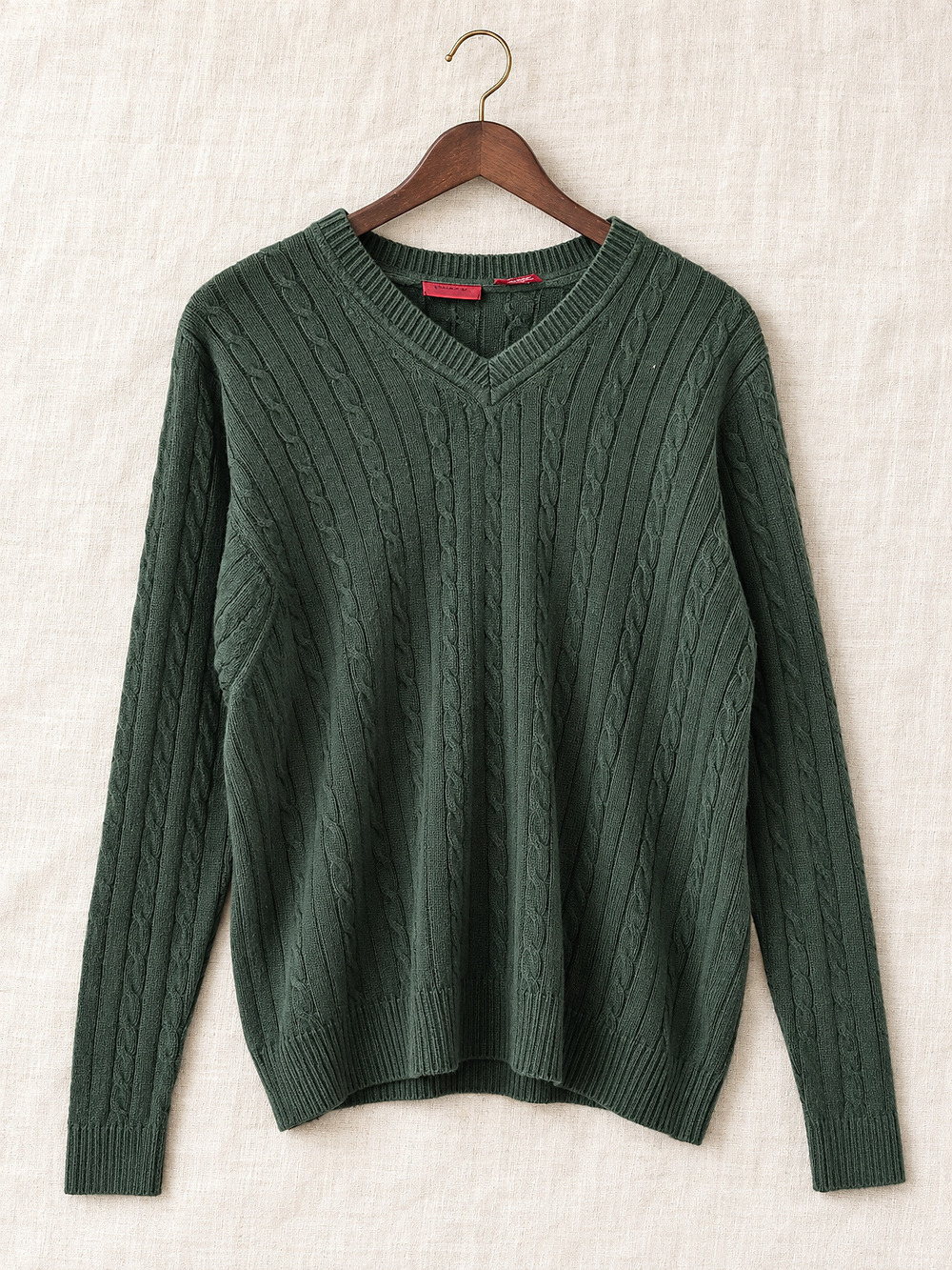 ⚜️ IZOD | Forest Green Cable-Knit V-Neck Sweater | Classic Prep 💗